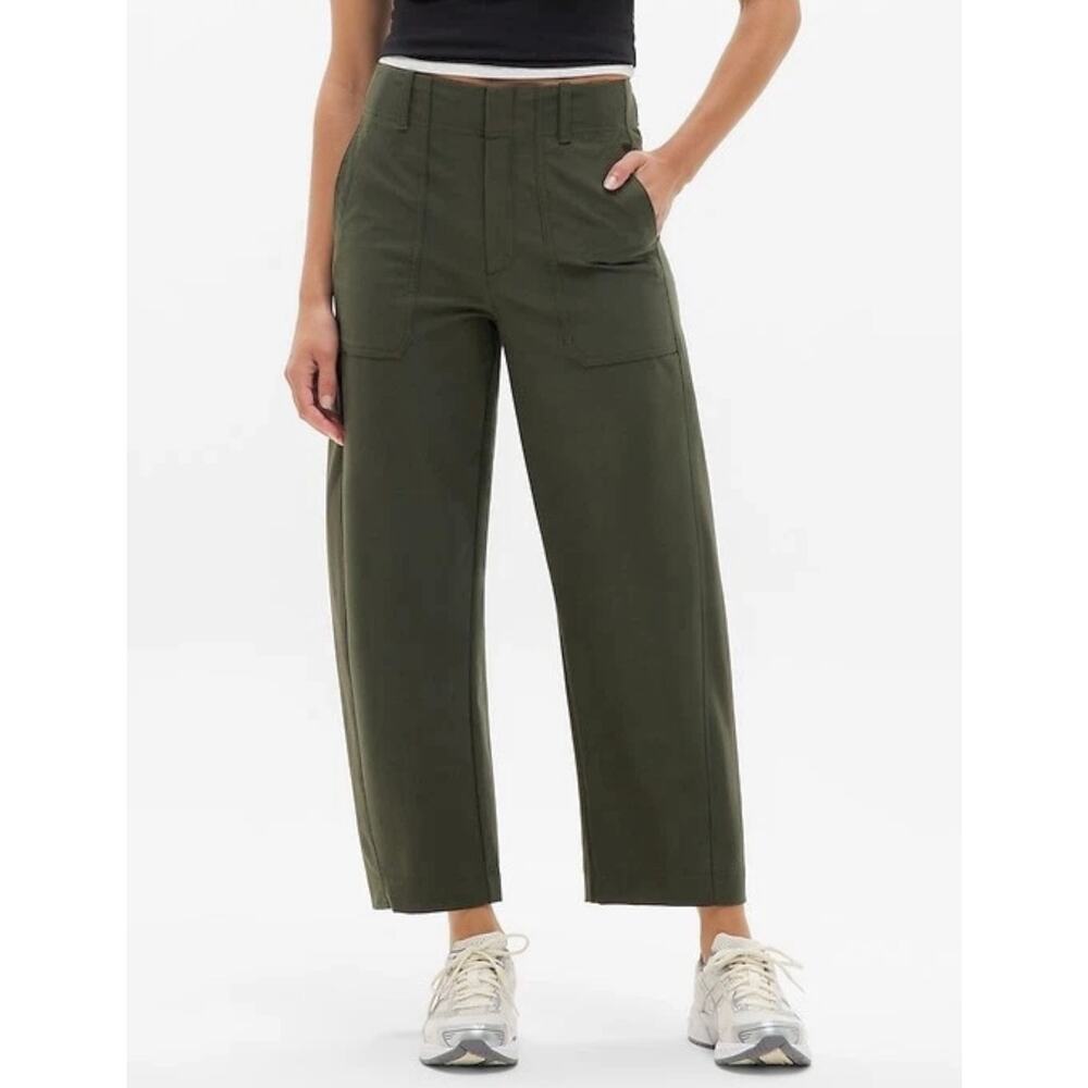 Athleta Skyline High Rise Barrel Leg Pant Aspen Olive Green Size 8 Petite